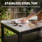 Feasto Outdoor Potting Bench with Storage Cabinet, Garden Work Bench & Potting Table, Stainless Steel Tabletop Potting Station for Patio Lawn Greenhouse Gardening