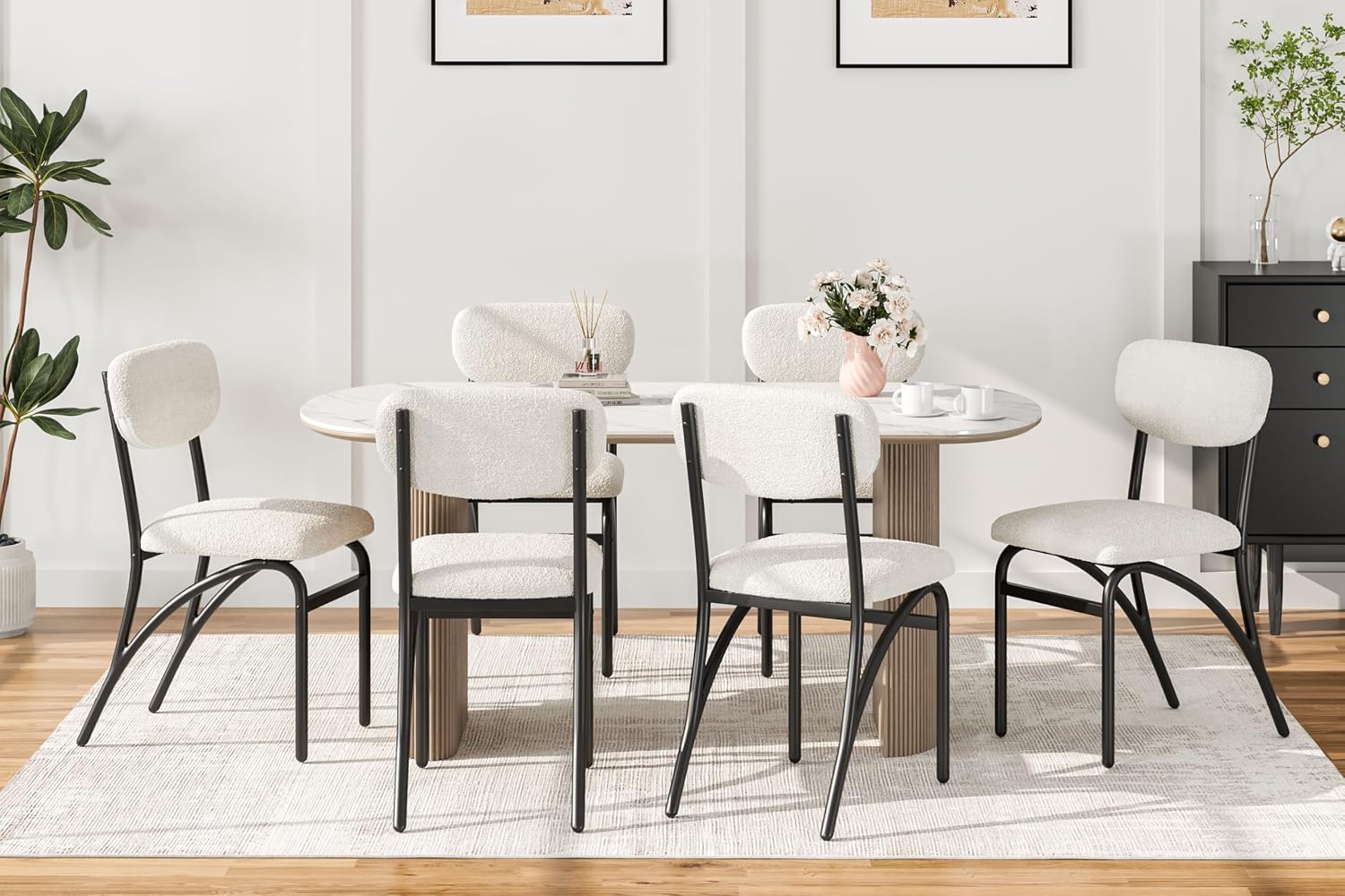 GarveeHome Beige Dining Chairs Set of 4, Boucle Upholstered Kitchen Chair, Modern Dining Chairs with Metal Legs for Living Room, Dining Room, Kitchen,4 Lambswool Fabric Beige Chairs
