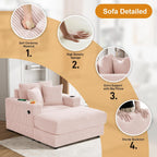 Oversized Chaise Lounge Chair Indoor with Adjustable Backrest, USB, Cup Holder & Ottoman, Firm Solid Wood Frame with Long Service Life Plush Corduroy Oversized Reading Chair for Study Room - Pink