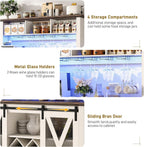 47"Wide 56"H Farmhouse Coffee Bar Cabinet with Power Outlet and LED Light,Wine Bar Cabinet w/3 Storage Hutch,Kitchen Buffet Cabinet with 10 Wine and Glass Racks for Kitchen Dining Room(Antique White)