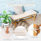 Tangkula Acacia Wood Outdoor Bench with Padded Cushion, 48" Long Dining Bench with Washable Zippered Cover, Backless Wooden Entryway Bench, Garden Poolside Porch Balcony Deck Indoor Furniture (1)