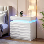 Night Stand with Gun Drawer - 23.6" Extra Wide LED 2 - Drawer Nightstand with Hidden Storage Human Sensor Light - Charging Bedside End Table with USB & Type-C Port for Bedroom, White