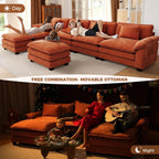 CDCASA 120" Modular Sectional Sofa, Comfy L-Shaped Cloud Couch with Movable Ottomans, Oversized 4-Seater Chenille Deep Seat Sofa Couch for Living Room, DIY Combination, Terracotta Orange