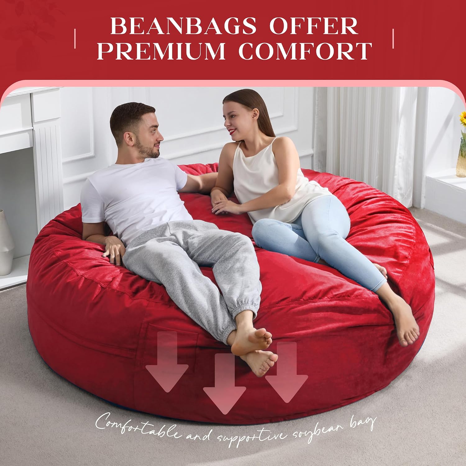 Hobestluk Bean Bag Chairs 6FT Beanbag Chair with Filler Adult Bean Bags with Removable Cover, Giant Bean Bag Chairs for Aduts (Velvet red)