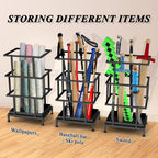 Alyoen Umbrella Holder for Entryway, Metal Umbrella Stand with Water Tray and Cane Holder, Adjustable Feet, 10.4 x 8.4 x 18.7 in, Suitable for Home, Office, and Shopping Mall (Black)