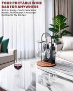 Wine Bottle and Glass Holder for Countertop | Small Wine Rack for 2 Bottles & 2 Glasses | Modern Tabletop Wine Storage with Round Wood Base | Freestanding Wine Stand & Caddy for Home Bar (Black)