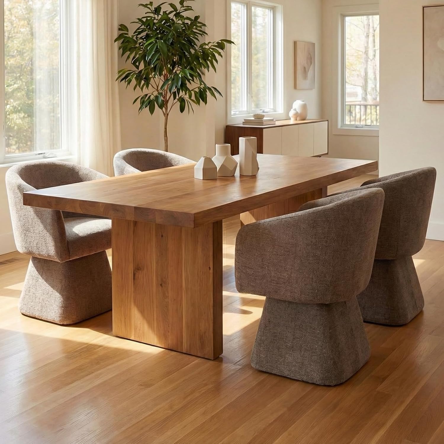 VKNOW Upholstered Swivel Dining Chairs Set of 2, Modern Dining Room Chairs with Barrel Back, Accent Arm Chair for Dining Room, Living Room, Bedroom, Vanity, Dark Brown