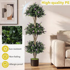 Goplus 51" Artificial Triple Ball Boxwood Topiary Tree, Faux Bush Plant with 59 Blossoms, Cement-Filled Plastic Pot, Sun-Resistant Indoor Outdoor Fake Greenery for Porch Home Decoration Housewarming