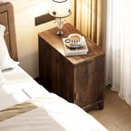 Yoobure End Table with Charging Station - Narrow Side Table for Living Room, Fluted Night Stand with Drawer and Storage Cabinet, Wood Nightstand with Adjustable Shelf for Bedroom Small Spaces, Walnut