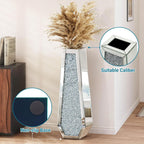 30" Tall Crushed Diamond Floor Vase, Silver Large Vases for Decor Living Room, Crystal Mirrored Home Decor Vases for Dried Flower