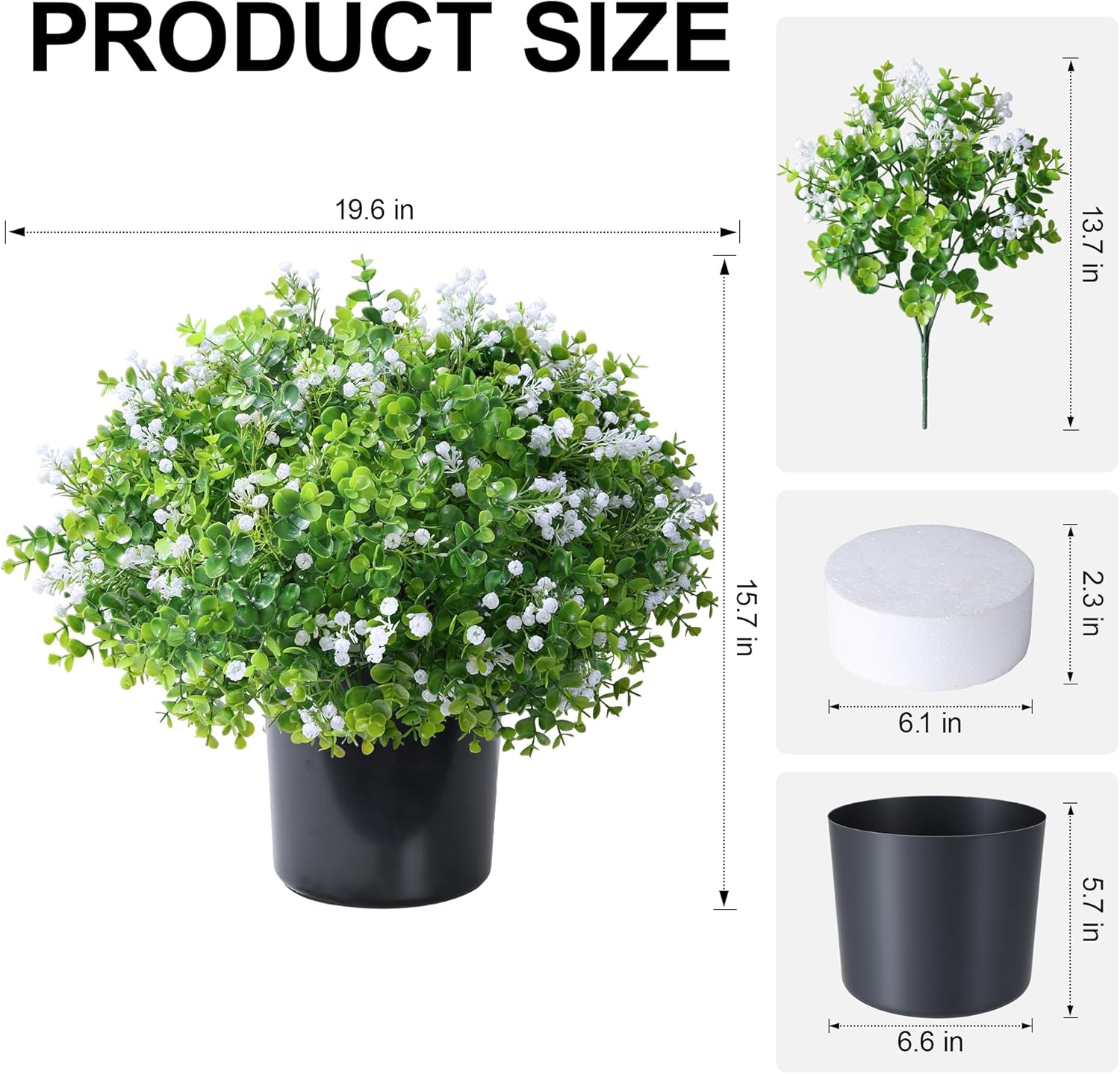 Fake Plants Artificial Flowers for Outdoors Decor, 2 Pack Fake Potted Plants Baby Breath With Green Eucalyptus Look Real UV Resistant Artificial Greenery with Pot for Outside Porch Garden Patio Yard