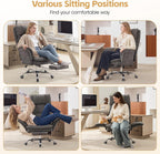 Big and Tall Office Chair, Cloud Reclining Office Chair with Footrest & Flip Armrest for Pets, Executive Ergonomic Criss Cross Desk Chair, Swivel Gaming Chair with Lumber Pillow, Chenille Light Grey