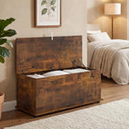 HOMCOM 113L Storage Chest, Storage Box with Flip-Top Lid and 2 Safety Hinges, Storage Trunk for Living Room, Entryway, 100 x 40 x 40 cm, Rustic Brown