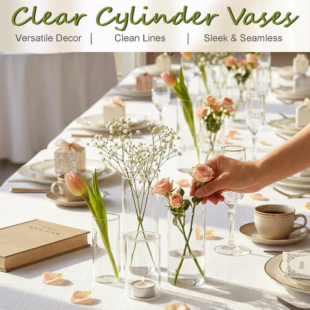 48pcs Glass Cylinder Vases 4,5,6 Inch for Centerpieces,Small Clear Flower Vases for Wedding Decorations and Indoor Home Decor, Hurricane Candle Holder for Table Shelf, Party