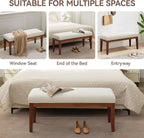 WUTUTUEE 43.5'' Linen Bedroom Bench, Upholstered End of Bed Bench, Padded Vintage Dining Bench, Entryway Bench with Solid Wood Legs, Kitchen, Living Room, Hallway, White