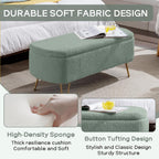 Modern Storage Ottoman Bench, Teddy Upholstered Entryway Bench with Gold Legs, Vintage End of Bed Bench with Safety Hinge, Padded Bench with Storage for Living Room, Bedroom, Entryway (Green)