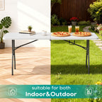 FDW 6FT Folding Table, Portable Fold-in-Half Plastic Picnic Party Table with Carrying Handle (White