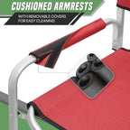 Directors Chair, 31“Tall Foldable Camping Chairs, Folding Aluminum Frame Vanity Chair, Makeup Artist Chair, Portable Camping Chair with Side Table, Cup Holder and Pockets, 250lbs Capacity (Cherry Red)