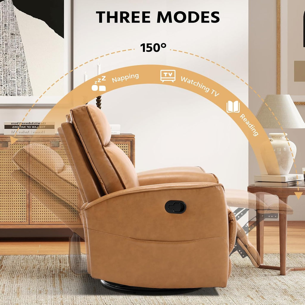 HAOMARKETS Swivel Rocker Recliner Chair Set of 2, Manual Faux Leather Glider Rocking Recliners for Adults, 360° Swivel Nursery Reclining Sofa with Storage Pocket