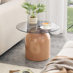 WILLIAMSPACE Round Nesting Coffee Table Set of 2 with Tempered Glass Top, Modern Center Tables with Carbon Steel Base for Living Room, Accent Tea Table, Easy Assembly, 27.5" & 19.6", Grey＋Brown