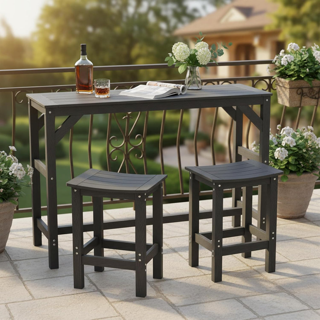 HIPS Outdoor Patio Bar Table, All Weather HIPS Table for Outside, 55" Rectangular High Top Table for Poolside, Patio, Balcony, Deck (Black, Bar Table)