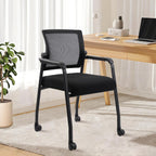 KLASIKA Guest Reception Chair with Adjustable Mesh Backrest and Wheels, Arm Chair with Ergonomic Lumbar Support and Thickened Seats Cushion, Waiting Room Chairs for Office School Lobby Church, Black