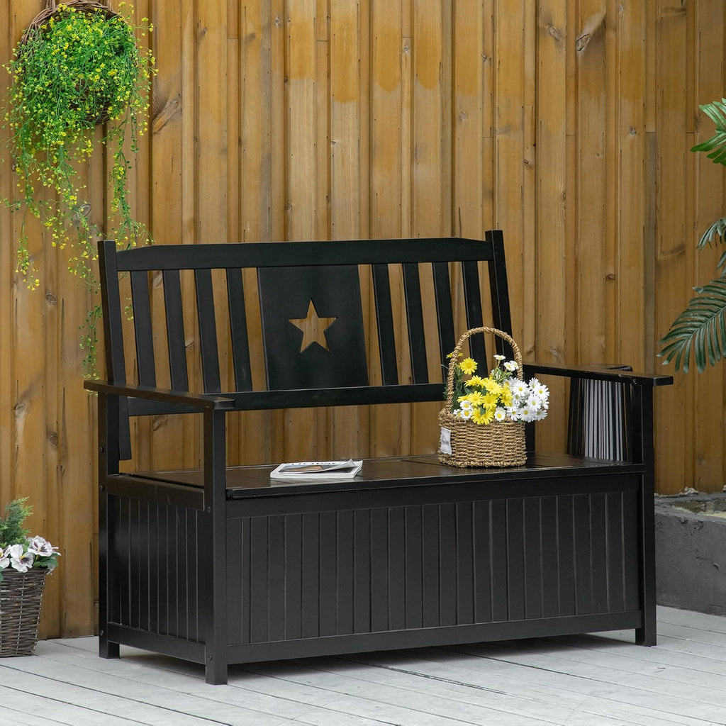 Outdoor Storage Bench, 43 Gallon Deck Box with Armrests, Outdoor Storage Box for Patio Furniture Cushions and GTools, Black