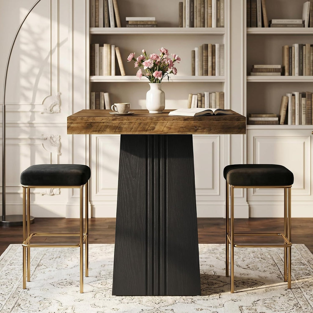 Tribesigns Square Bar Table, 35.4" H Bistro Pub Table with Fluted Hollow Base for Living Room Home Bar Cafe, Small Space (Only Table)