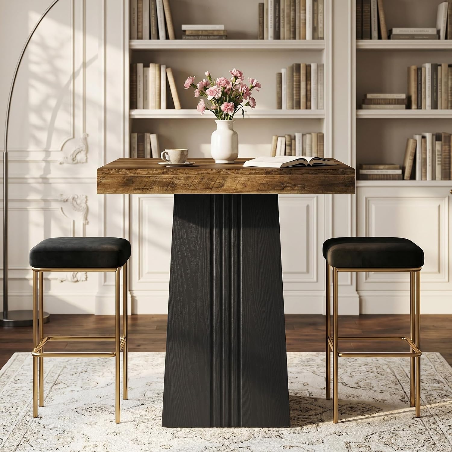 Tribesigns Square Bar Table, 35.4" H Bistro Pub Table with Fluted Hollow Base for Living Room Home Bar Cafe, Small Space (Only Table)