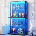 Display Cabinet with Glass Doors, 4-Tier Curio Cabinet with Transparent Full-Display Surface, 65" Glass Display Case with 3 Color Lights for Collectibles, Clear Case with Human Sensor Black