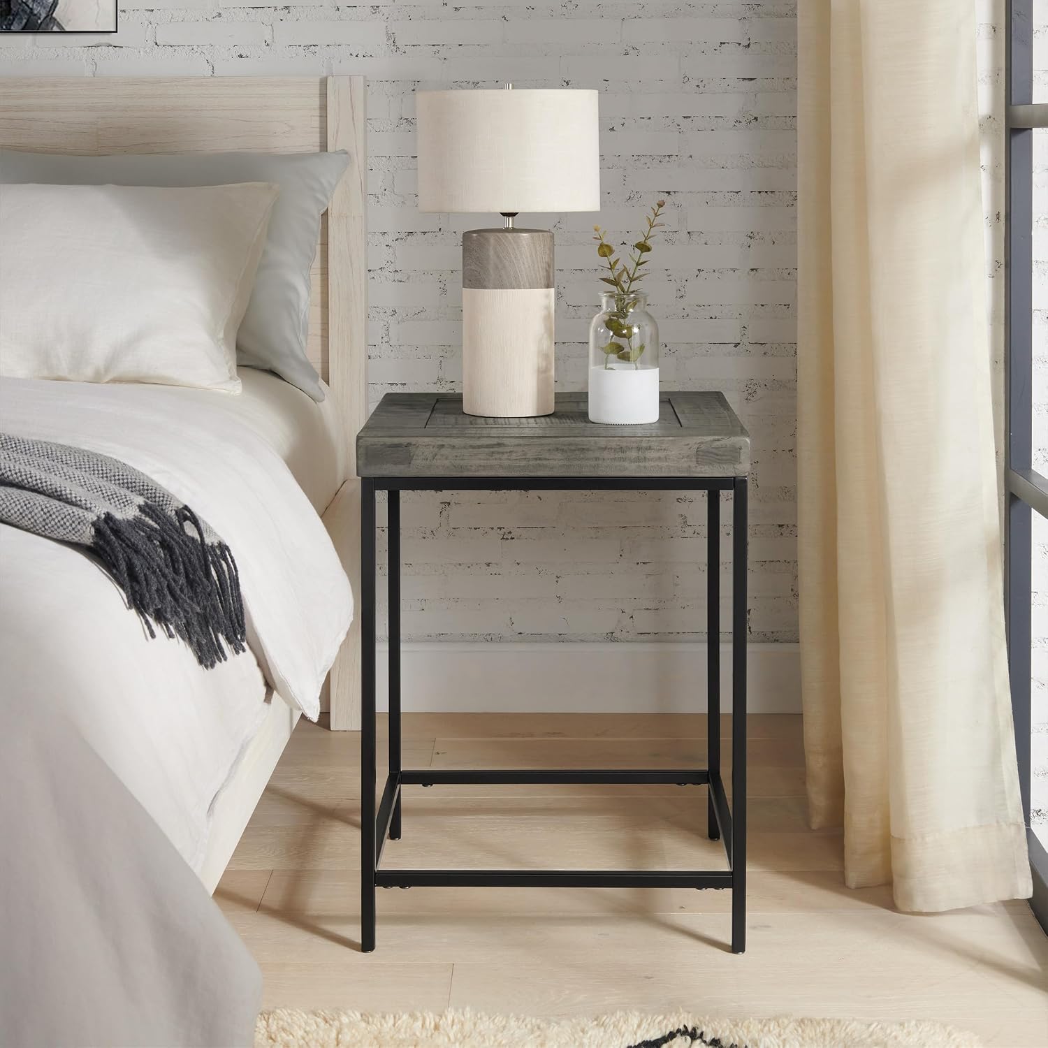 Alaterre Furniture End Table - Industrial Modern Side Table with Wood Top and Metal Frame - Table for Living Room, Bedroom, Hallway, or Dorm Room (Gray)