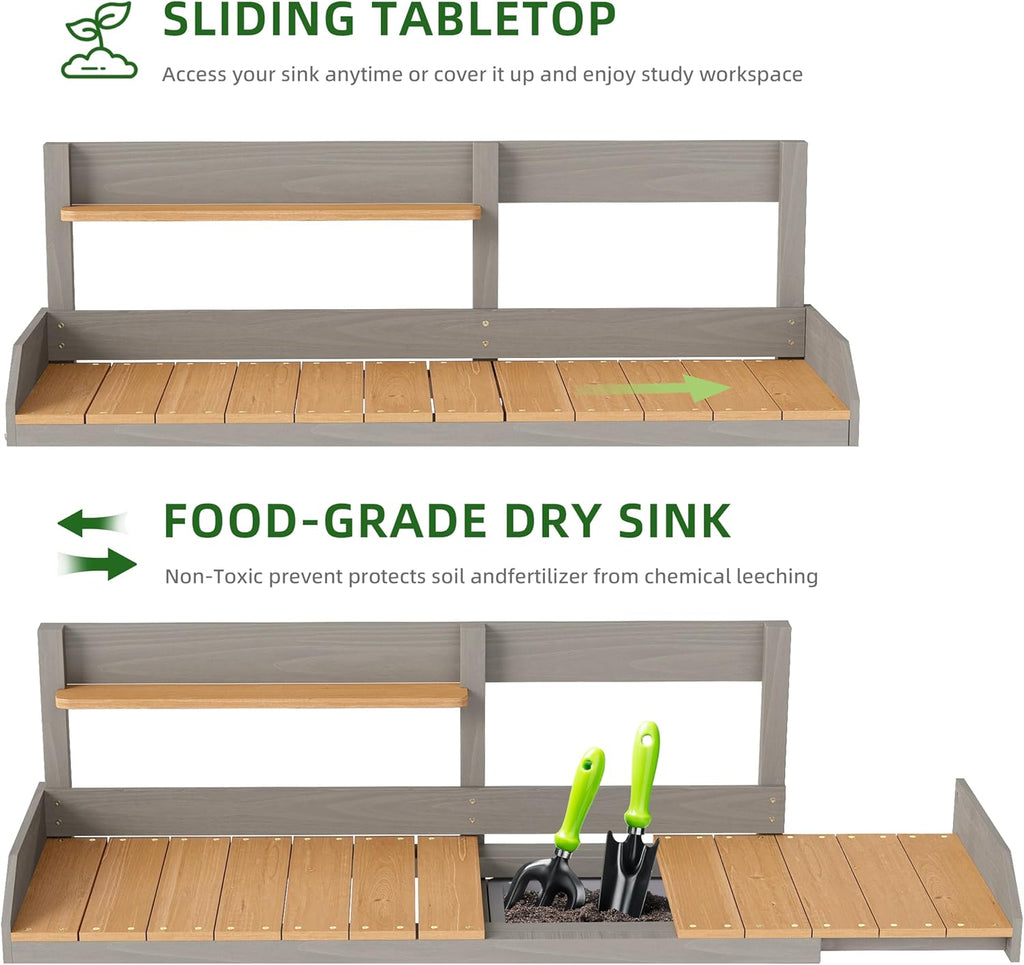 Wooden Potting Bench Table with Sink,Outdoor Garden Table Work Bench with Storage, Workstation for Outside Patio Lawn