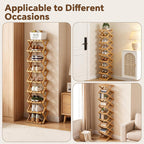 9 Tier Bamboo Shoe Rack, Foldable Narrow Shoe Organizer, Space Saving Vertical Shoe Storage Shelf Tower, No Assembly Eco-Friendly Wooden Shoe Rack for Closet & Entryway, Small Spaces (Bamboo, 9)