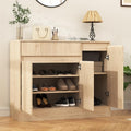 Housoul Shoe Cabinet Storage with 3 Doors, Freestanding Shoe Cabinet with Drawer & Adjustable Shelves, Wooden Shoe Organizer for Entryway, Hallway,Natural