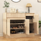 Housoul Shoe Cabinet Storage with 3 Doors, Freestanding Shoe Cabinet with Drawer & Adjustable Shelves, Wooden Shoe Organizer for Entryway, Hallway,Natural