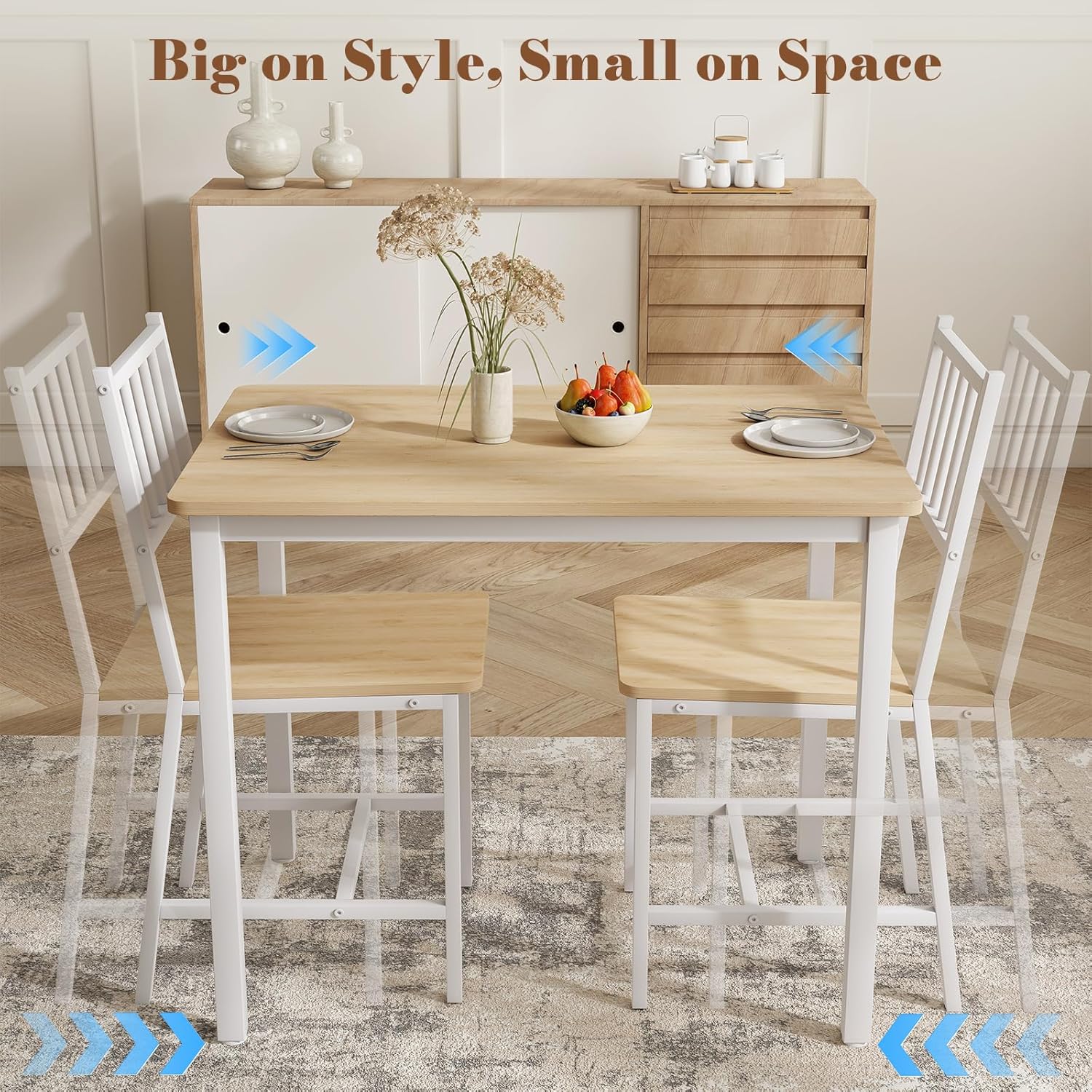 Yafylly Small Space 3 Piece Dining Table Set for 2, Compact Kitchen Table Set with 2 Chairs & Adjustable Feet, Modern Breakfast Nook Furniture for Apartment, Dorm, or Home, White