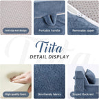Tiita Convertible Folding Kids Sofa Bed with Pillow & Storage Bag, Plush Fabric Floor Mattress Couch Bed, Washable Cover, Kids Room, Playroom, Dorm, Apartment, Blue Grey