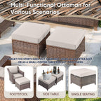 Outdoor Patio Ottoman Set of 2-Rattan Wicker Ottoman Foot Rest with Removable Cushions Cover Outdoor Footstool for Deck Balcony Poolside Backyard-Brown/Beige