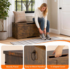 FDW 39.4 Inches Storage Bench, Retro Wooden Storage Benches with Safety Hinge, Entryway Storage Bench Supports 300 lb, Toy Chest Organizer, Easy Assembly for Entryway, Living Room, Brown