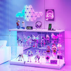Lvifur RGB Glass Display Cabinet - with Lock, High Gloss Curio Cabinet Sideboard with Human Body Sensor & Glass Shelves for Toys, Books, Collectibles, Bookcase for Living Room, Kitchen, Study, White