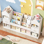 Halitaa Castle Shape Children's Bookshelf, Kids Bookcase Display Case Kids Toy Storage Organizer Multifunctional Storage Cabinet Bookshelf Suitable for Playroom, Children's Room, Living Room, White