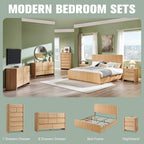 25" Tall Modern Nightstand Set of 2, 23.6" W Night Stand with Charging Station & 3 Handleless Storage Drawers, Wood Nightstands w/Rounded Corner Design for Bedroom (Natural)