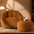 Gericco Giant Bean Bag Swivel Chair for Adults with Ottoman - Comfy Plush Round Shell Soft Accent Chaise Lounge Indoor Chair, Oversized Cozy Floor Sofa for Living Room Game Rooms, Orange