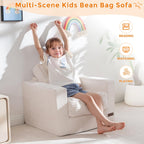 MAXYOYO Kids Bean Bag Chair, Upholstered Bean Bag Sofa Cloud Seat | Boneless Couch with Tufted Cushion & Pillows, Kids Sofa in A Box, No Assembly Required, Beige, Single
