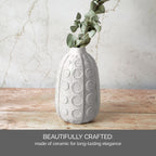 Mikasa White Embossed Dot Textured Ceramic Vase, 6.1x6.1x10.24 Inch