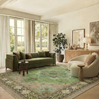 AMADA HOMEFURNISHING 8x10 Area Rug for Living Room, Vintage Washable Area Rug Low-Pile & Non-Slip Carpet for Bedroom Dining Room Nursery Home Office, Green
