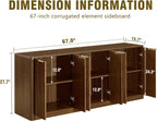 67" Fluted Buffet Sideboard Cabinet with Storages, Modern Accent Cabinet with 6 Doors,Large Storage Cabinet for Kitchen, Living Room,Entryway(Walnut)