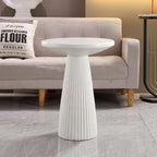White Fluted Pedestal Side Table Modern Accent Table for Living Room Patio & Entryway Indoor Outdoor Weather Resistant End Table