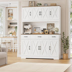 Large Pantry Cabinet with Charging Station and Power Outlet, 71" Tall Kitchen Hutch with Drawers and Countertop, Wide Freestanding Food Storage Cupboard, White