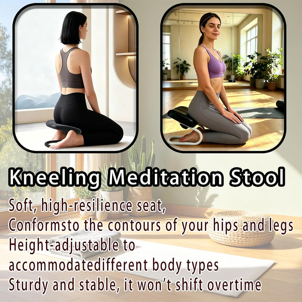 Meditation Bench & Prayer Kneeling Meditation Stool, Adjustable Height Meditation Chair, Prayer Bench with Cushion for Home Worship, Studio Portable Non-Slip Yoga Stool and Quiet Reflection.